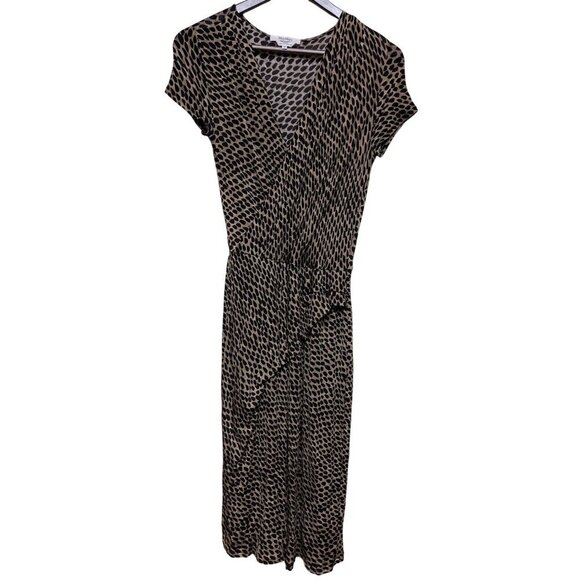 Max Mara Women's Brown Leopard VNeck Wrap Front Dress Size 40 Medium Italy - Picture 1 of 10